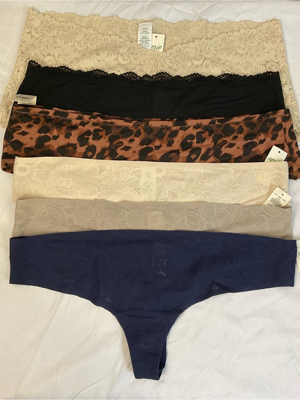 aerie Girls' Bikini/thong Panty 6-Pack - Black, Navy, Beige, Tan, Cream, Leopard